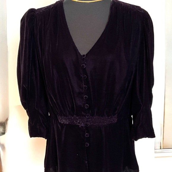NWT Lauren Ralph Lauren Velvet Button Front Puff Sleeve Top 10 - Picture 8 of 11